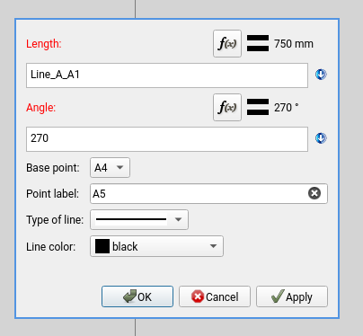 screenshot of line creation modal in seamly2d